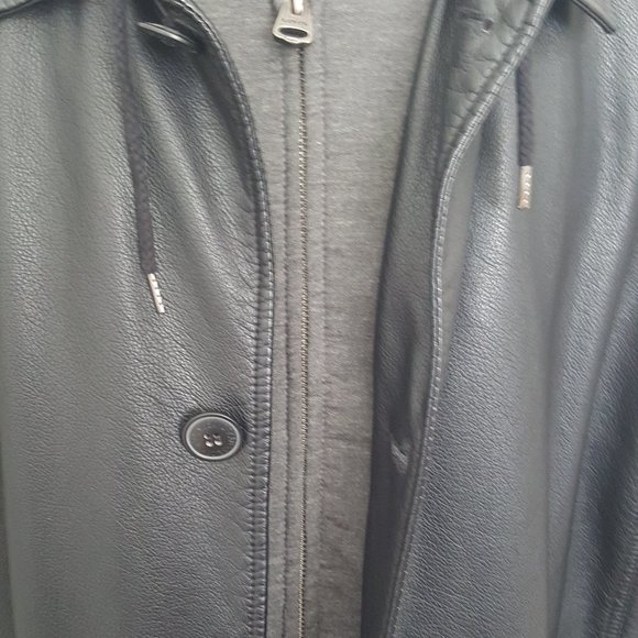 New Men's Levi's Long   Leather Jacket/Coat  Hoodies Size M Black - Picture 5 of 12